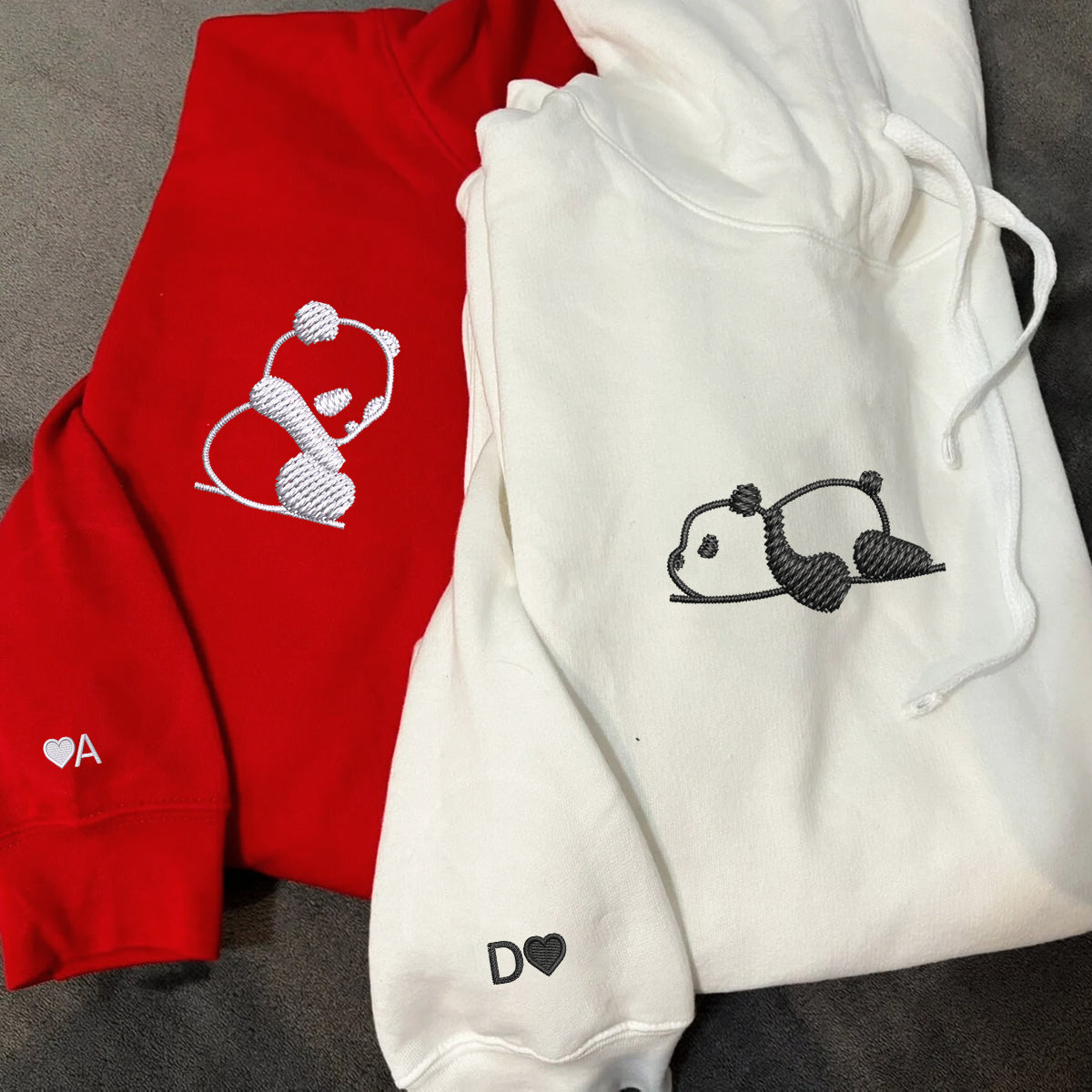 Individuell bestickte Lazy Panda-Kapuzenpullover für Paare