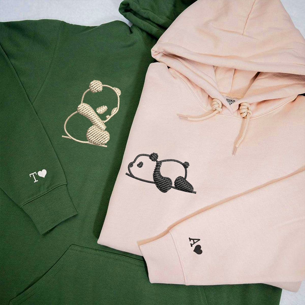 Individuell bestickte Lazy Panda-Kapuzenpullover für Paare
