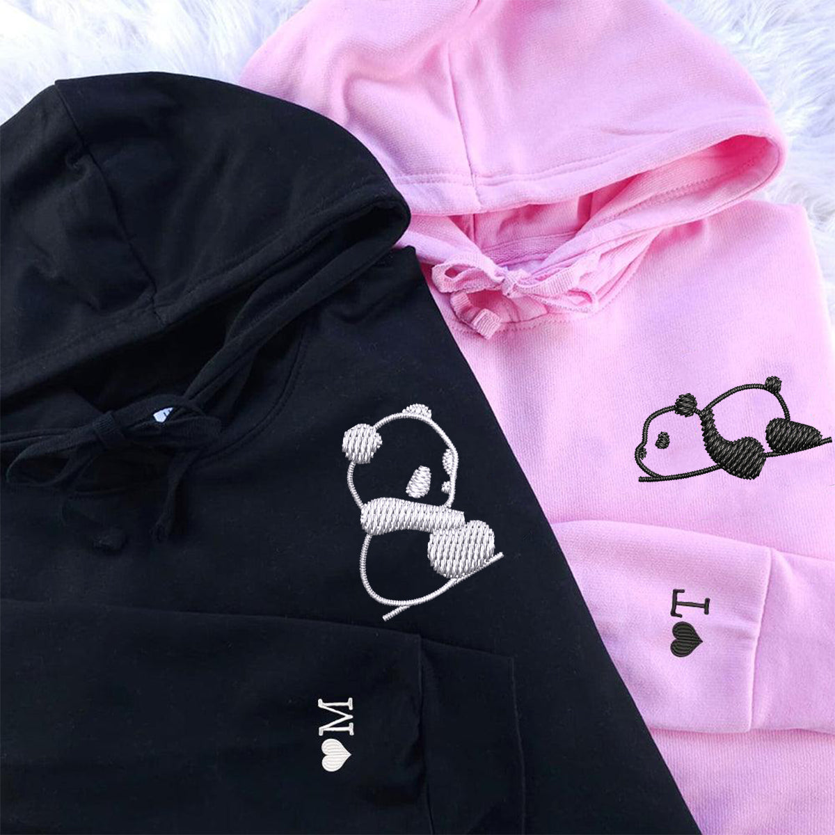 Individuell bestickte Lazy Panda-Kapuzenpullover für Paare