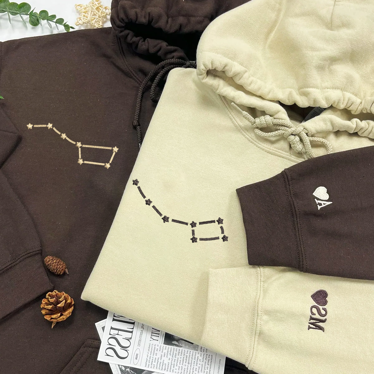 Individuell bestickte Little & Big Dipper passende Hoodies für Paare