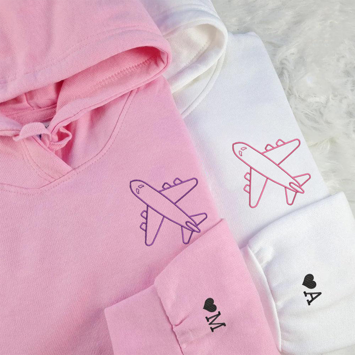 Individuell bestickte Long Distance Matching Hoodies für Paare