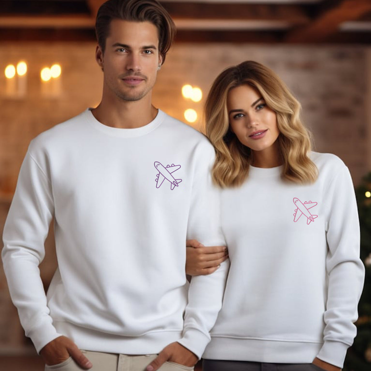 Individuell bestickte Long Distance Matching Hoodies für Paare