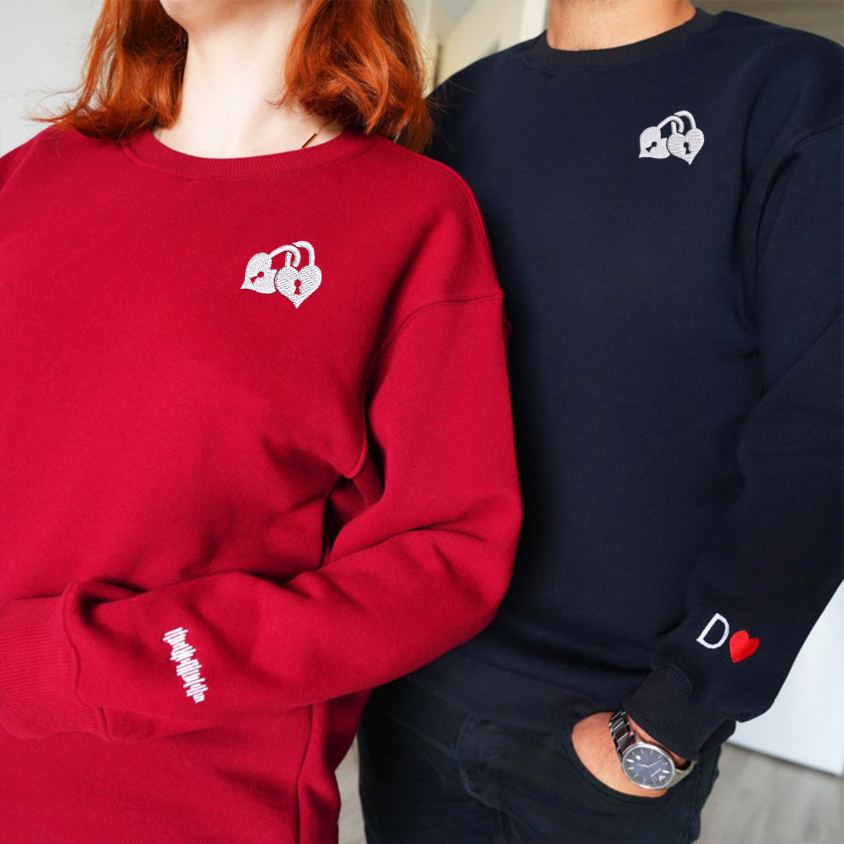 Individuell bestickte Liebesschloss-Kapuzenpullover für Paare