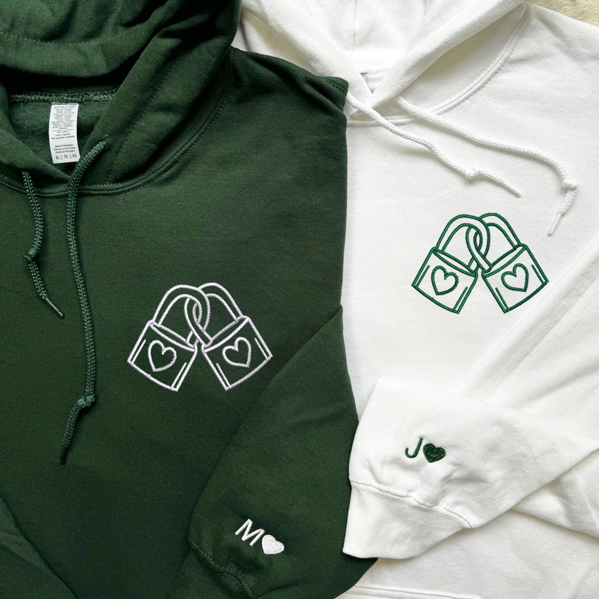 Individuell besticktes Vorhängeschloss mit Herz Passende Hoodies für Paare