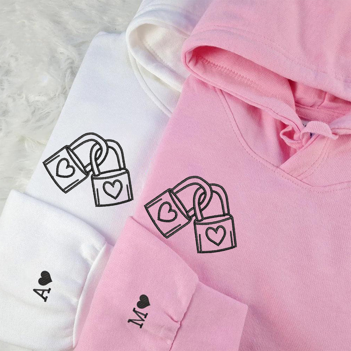 Individuell besticktes Vorhängeschloss mit Herz Passende Hoodies für Paare