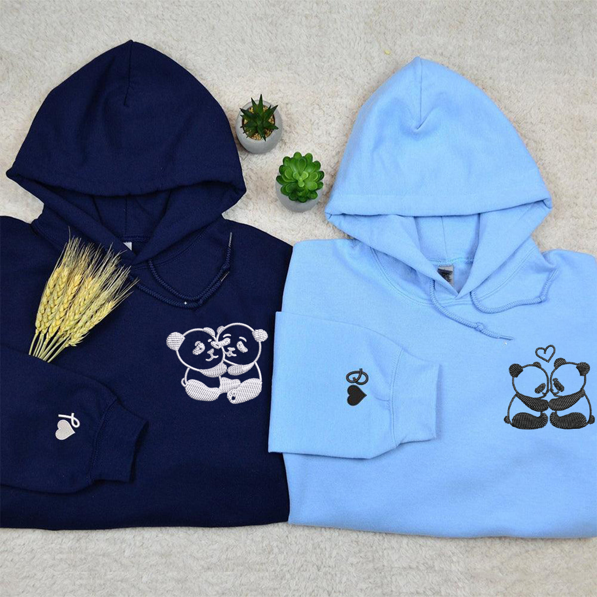 Individuell bestickte Panda Love Passende Hoodies für Paare