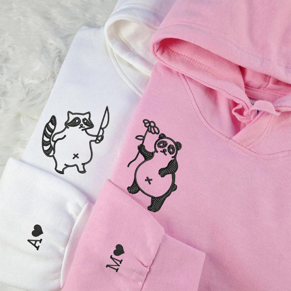 Individuell bestickte Panda- und Waschbär-Kapuzenpullover für Paare