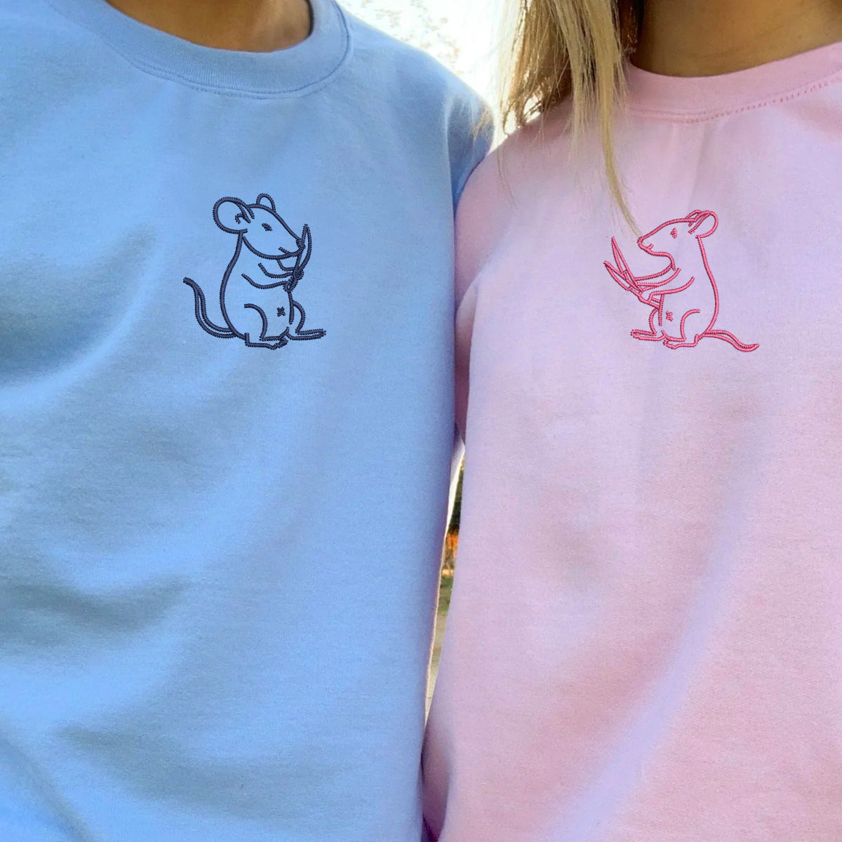 Individuell bestickte Ratten mit Messern, passende Hoodies für Paare