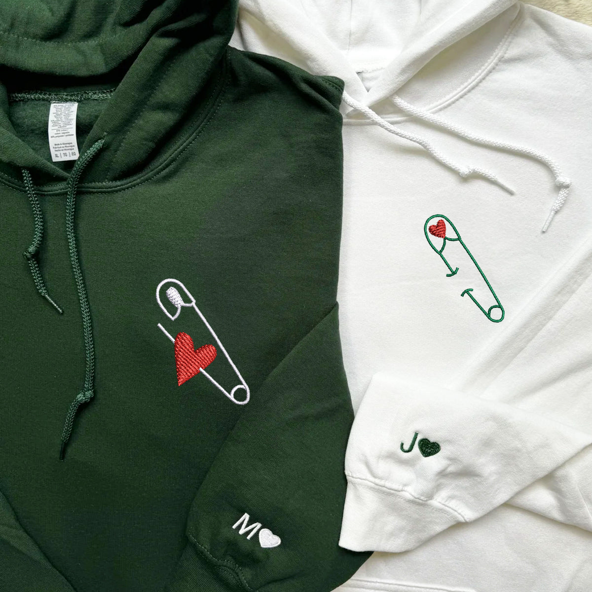Individuell bestickte Sicherheitsnadel Liebe Passende Hoodies für Paare