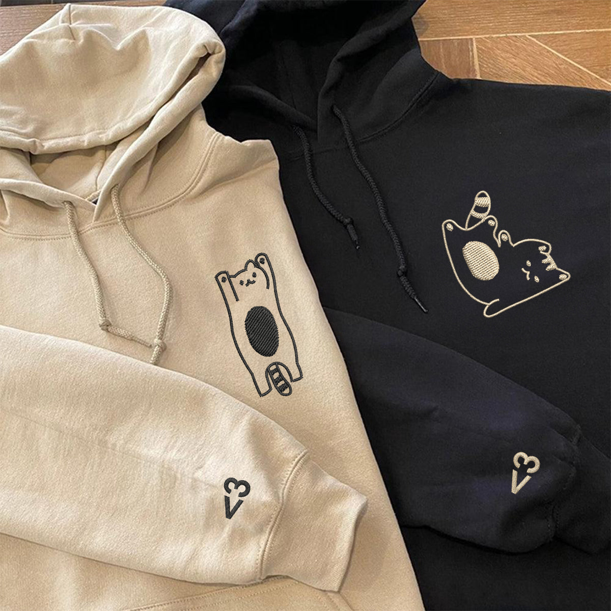 Individuell bestickte, alberne Katzen-Kapuzenpullover für Paare