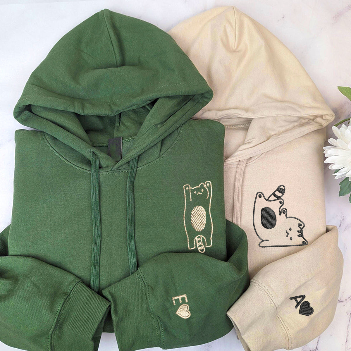 Individuell bestickte, alberne Katzen-Kapuzenpullover für Paare