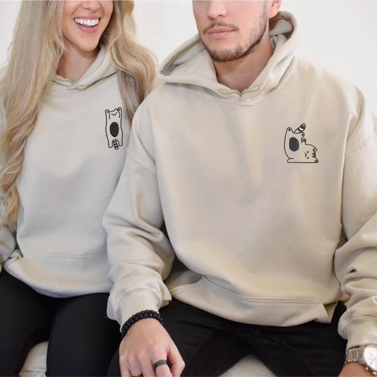 Individuell bestickte, alberne Katzen-Kapuzenpullover für Paare