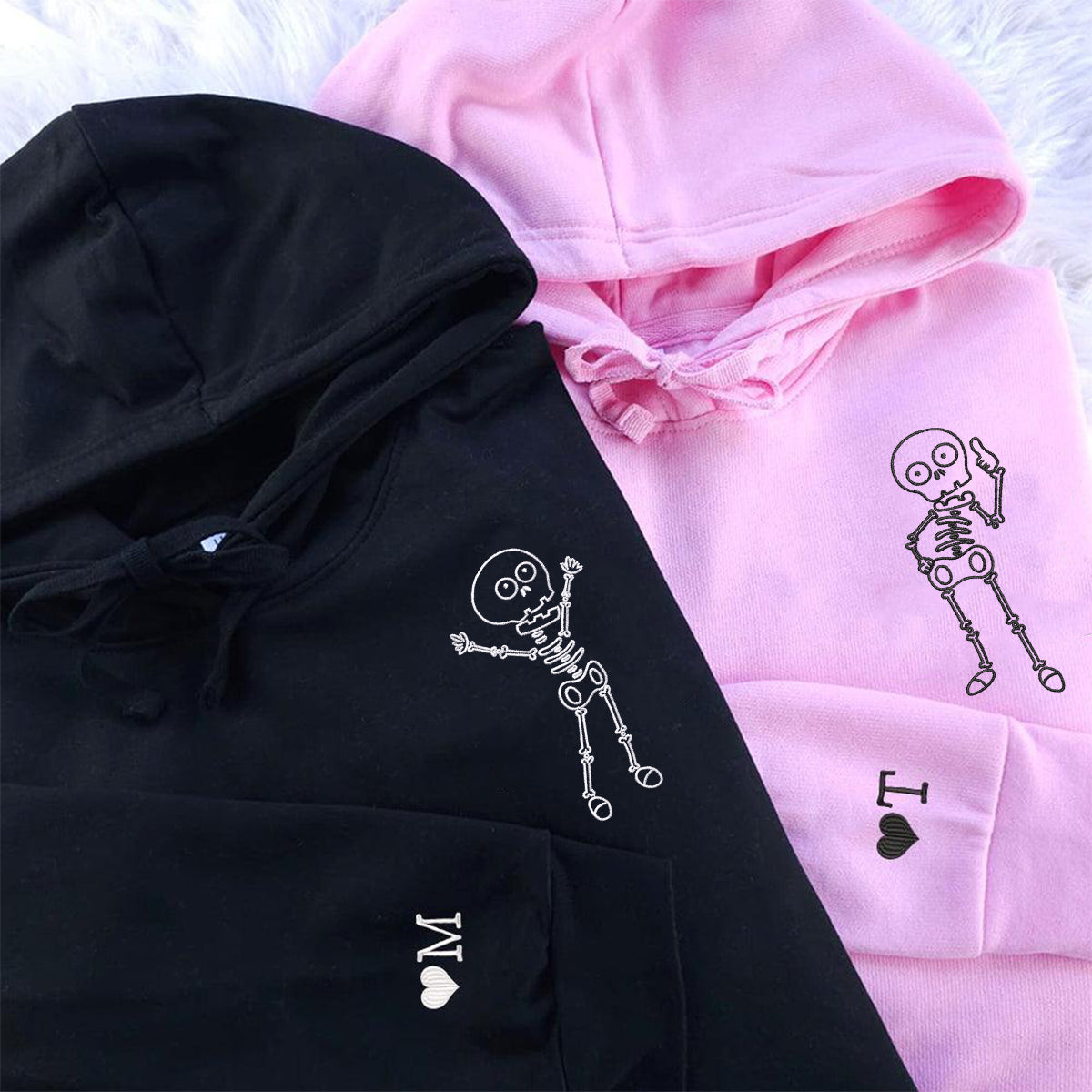 Individuell bestickte Skelett-Kapuzenpullover für Paare
