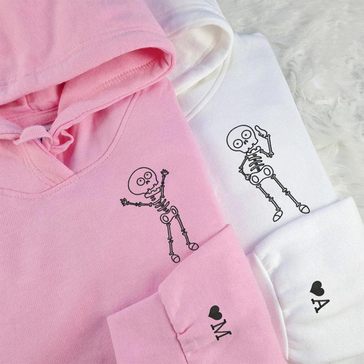 Individuell bestickte Skelett-Kapuzenpullover für Paare
