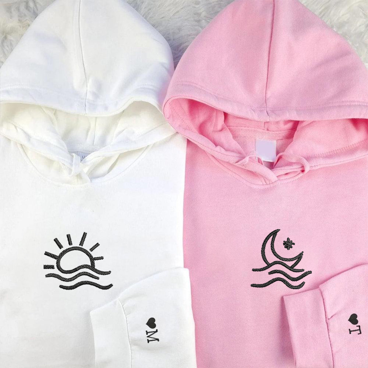 Individuell bestickte Sonne- und Mondwellen-Kapuzenpullover für Paare