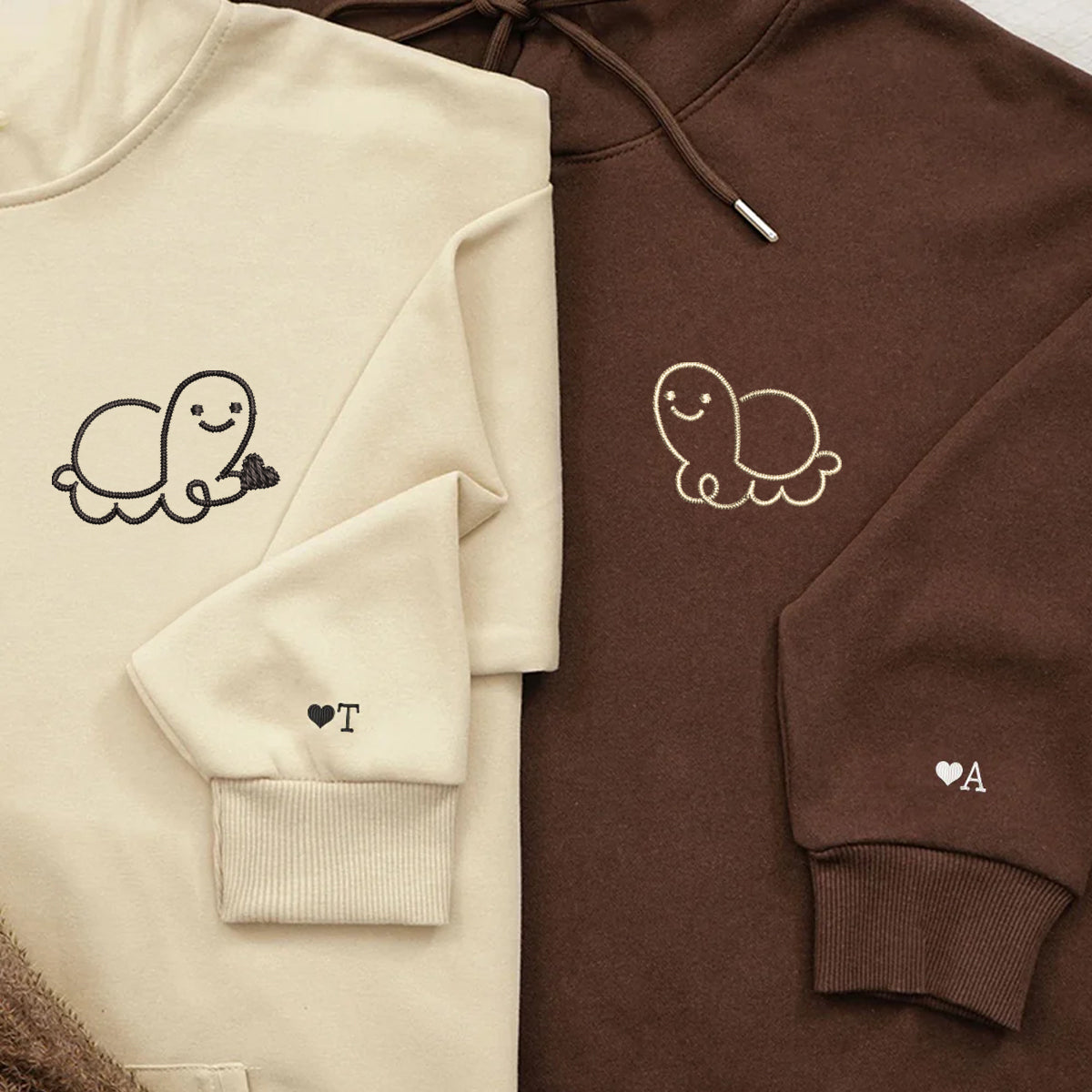 Individuell bestickte Turtle Love Passende Hoodies für Paare