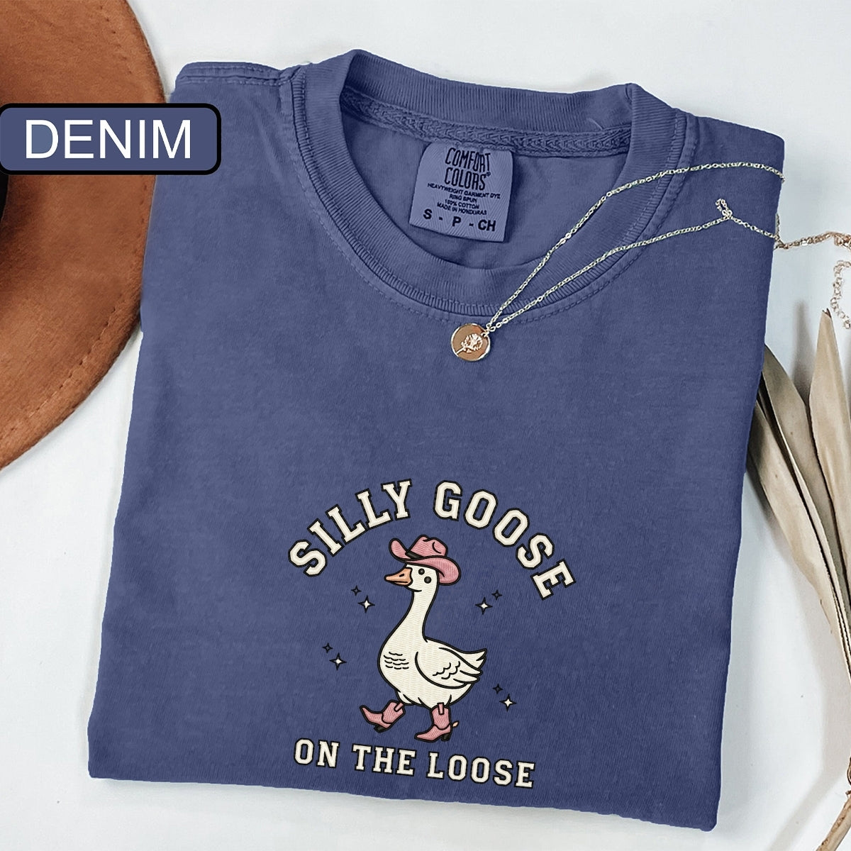 Custom Embroidered Silly Goose on The Loose T-Shirt | Funny Western Cowgirl Meme Tee – Cute Animal Shirt Gift