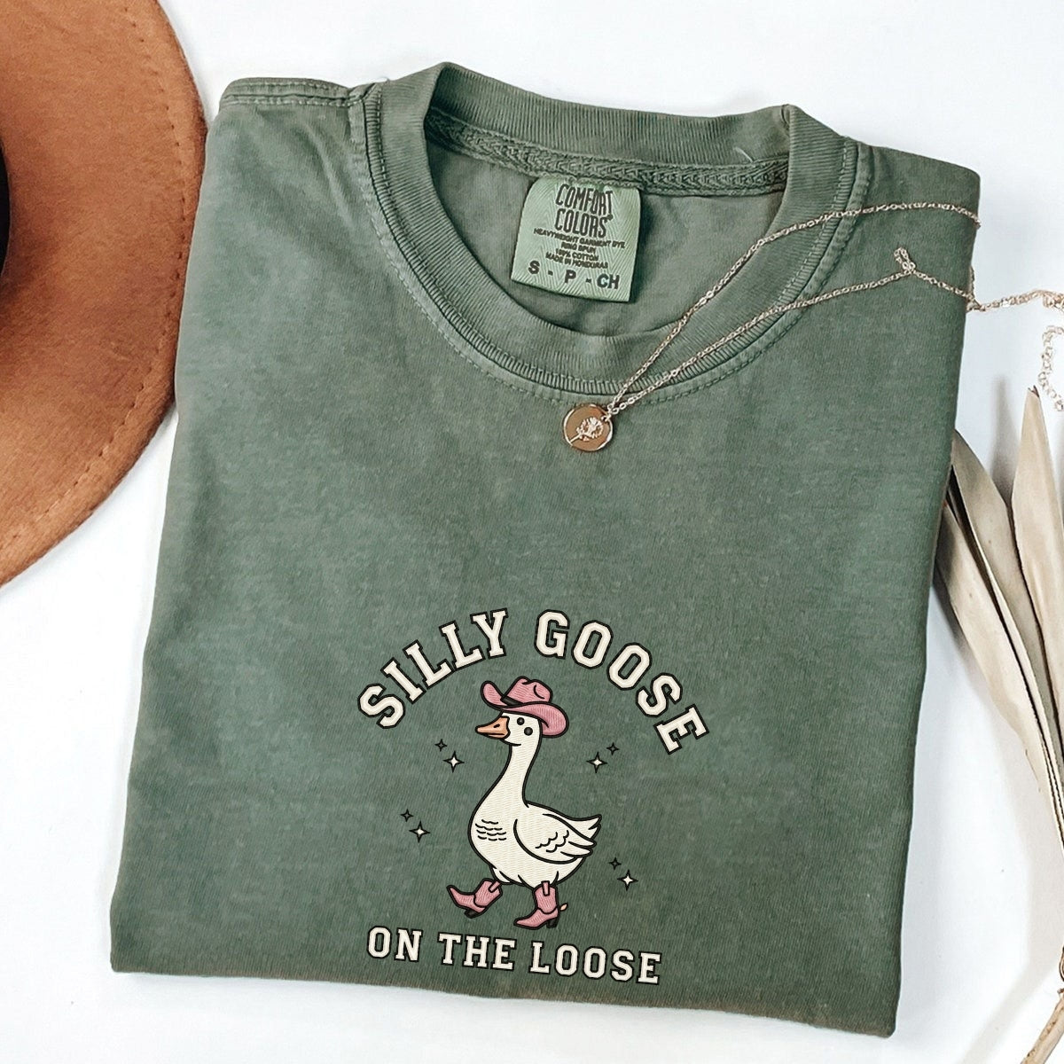 Custom Embroidered Silly Goose on The Loose T-Shirt | Funny Western Cowgirl Meme Tee – Cute Animal Shirt Gift