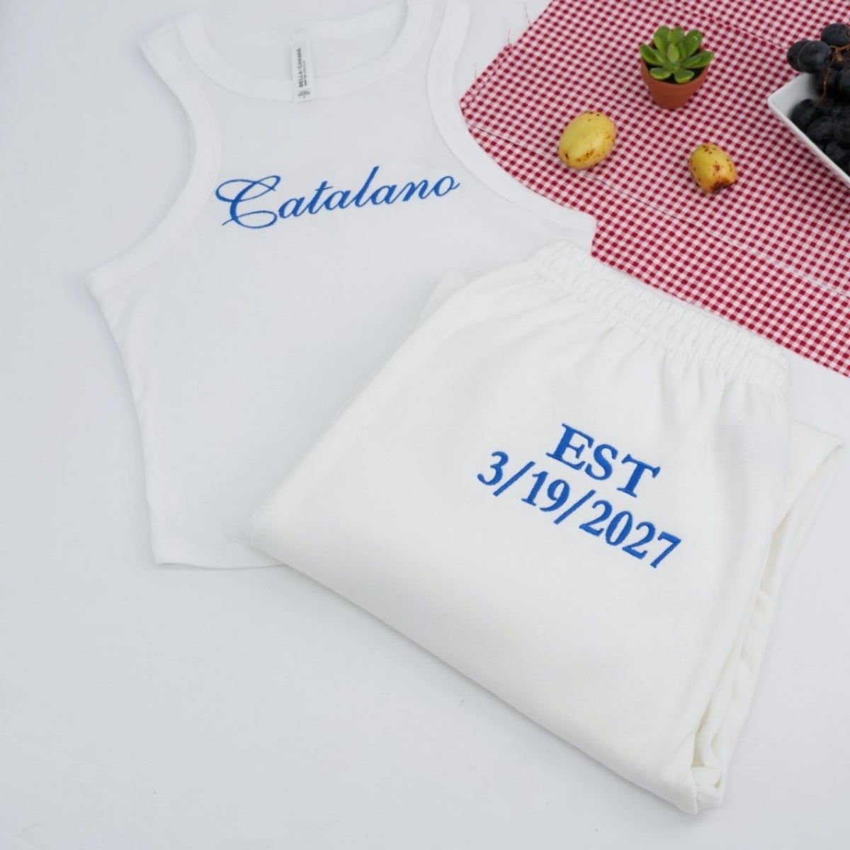Custom Family Name Set Tank Joggers - Personalized Embroidered EST Date - Perfect Wedding Anniversary Gift