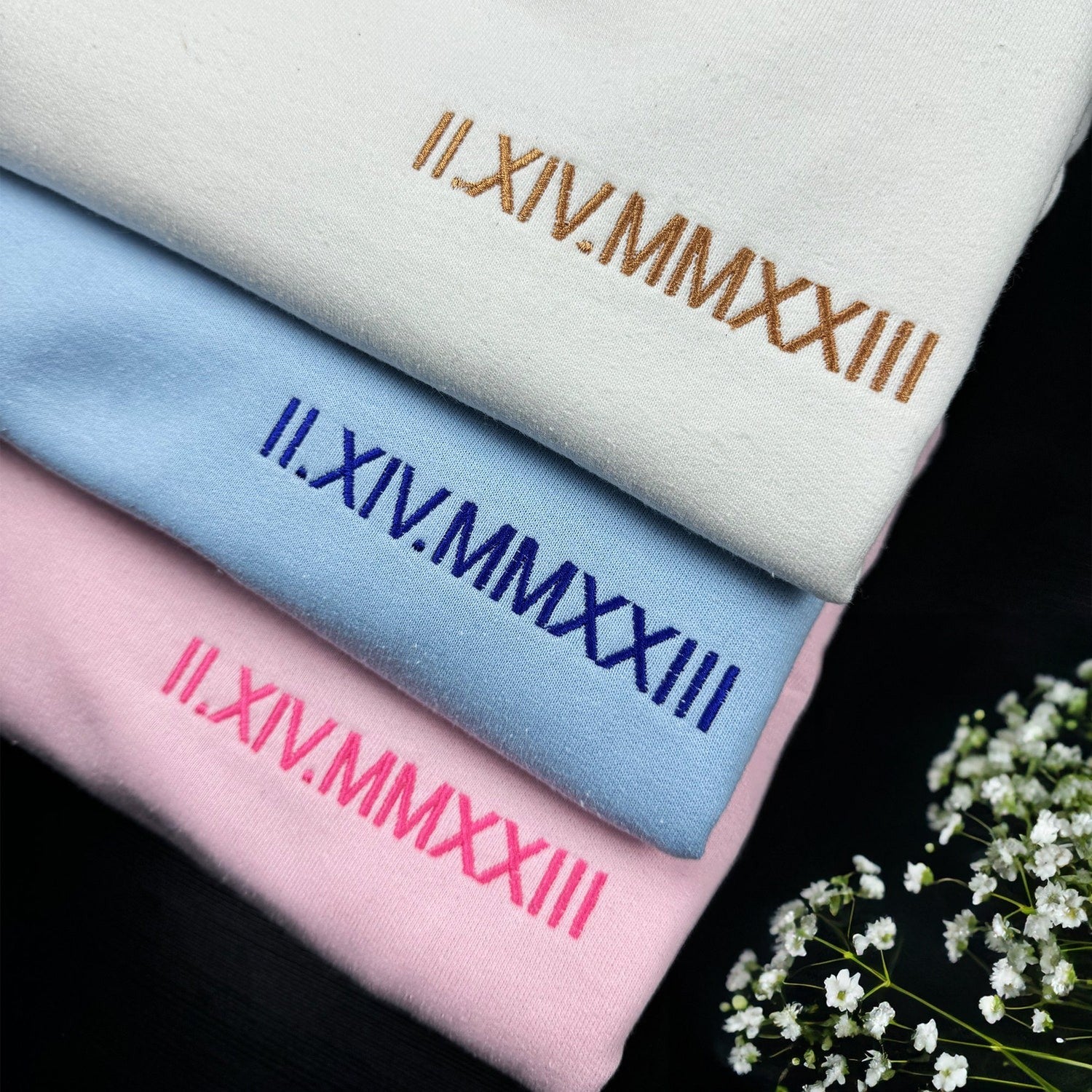 Custom Roman Numeral Date Matching Hoodies for Couples – Personalized Initial & Anniversary Gift – Custom Embroidered His and Hers Sweatshirts