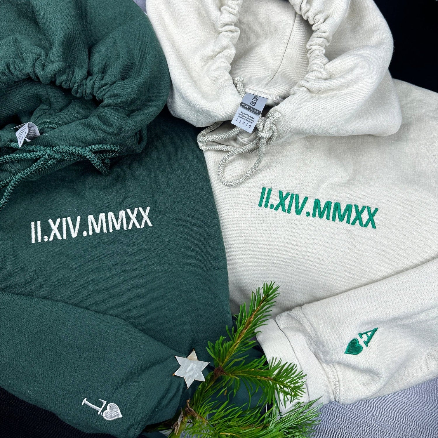 Custom Roman Numeral Date Matching Hoodies for Couples – Personalized Initial & Anniversary Gift – Custom Embroidered His and Hers Sweatshirts