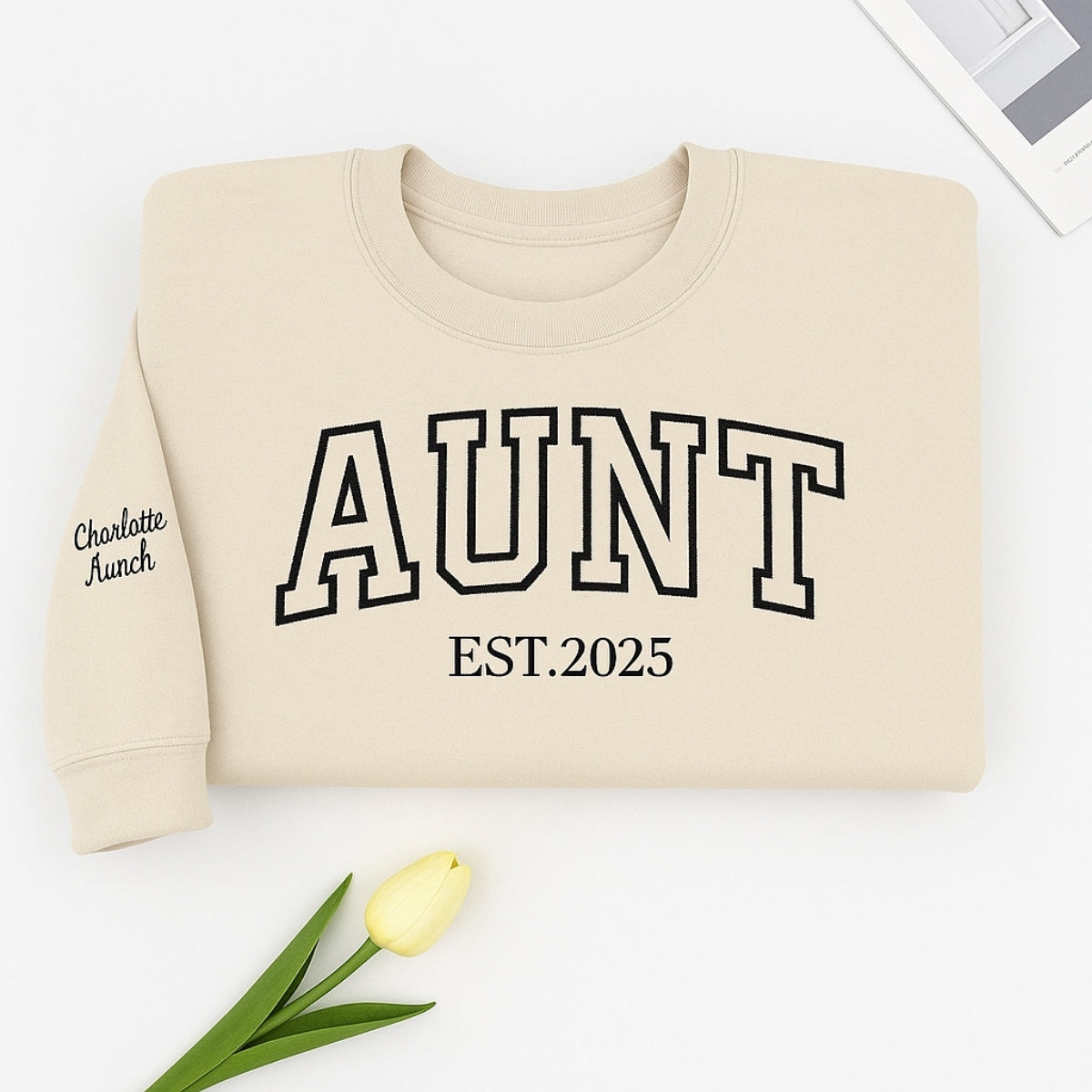Custom Aunt Sweatshirts - Varsity EST Years Embroidered Hoodies - Perfect New Aunt Gift