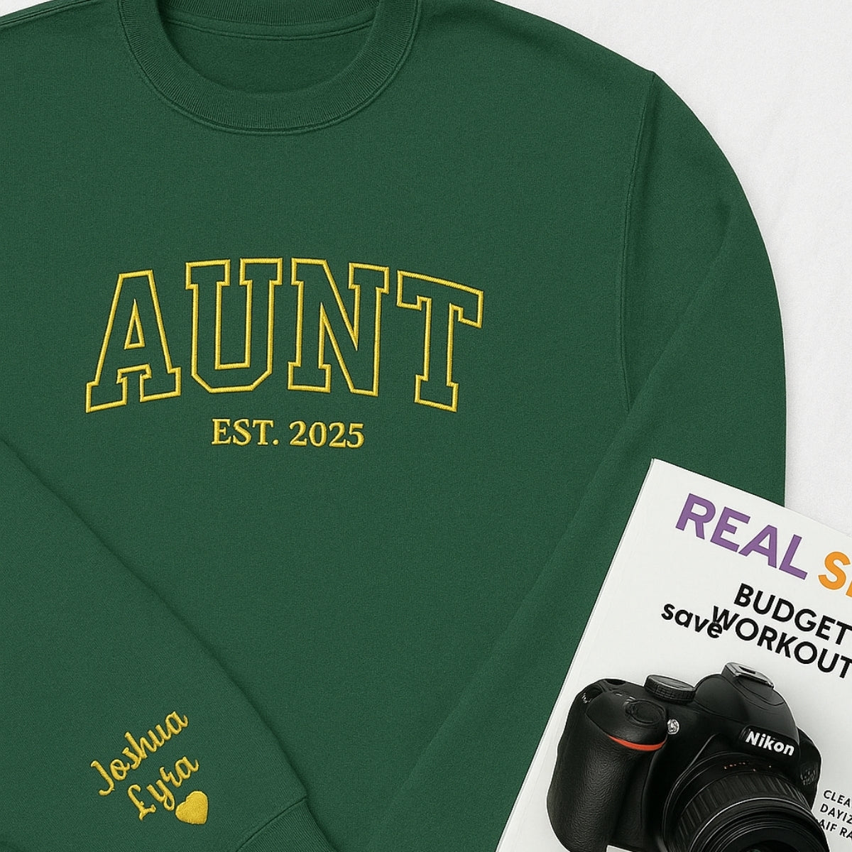 Custom Aunt Sweatshirts - Varsity EST Years Embroidered Hoodies - Perfect New Aunt Gift