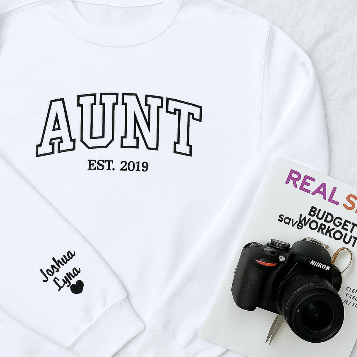 Custom Aunt Sweatshirts with EST Year - Varsity Style Auntie Hoodies - Perfect New Aunt Gift