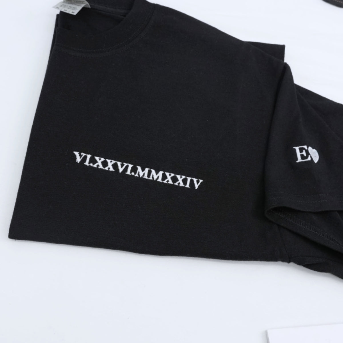 Custom Date Roman Numeral T-Shirt - Embroidered Anniversary Couple Shirt - Perfect Wedding Gift