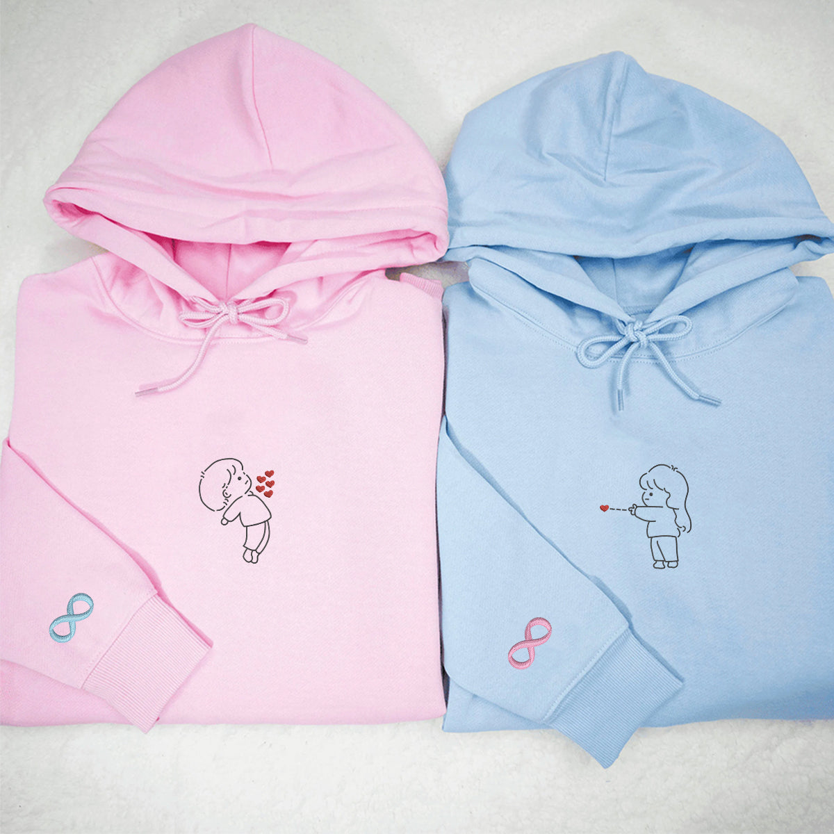 Individuell bestickte Engel- und Dämonenkatze-Kapuzenpullover für Paare