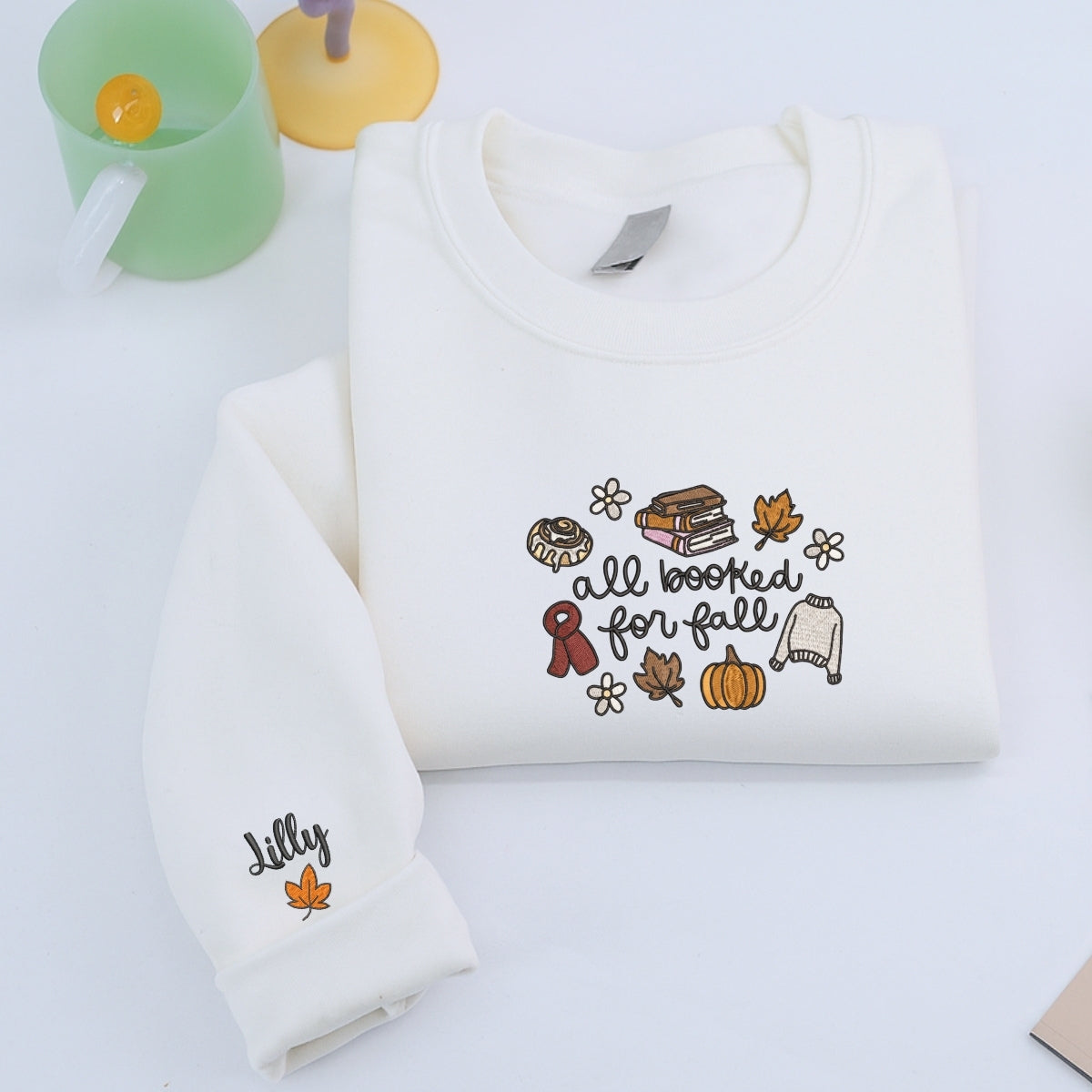Custom Embroidered All Booked for Fall Hoodie | Cozy Autumn Reading Sweatshirt – Bookish Embroidery Gift for Readers