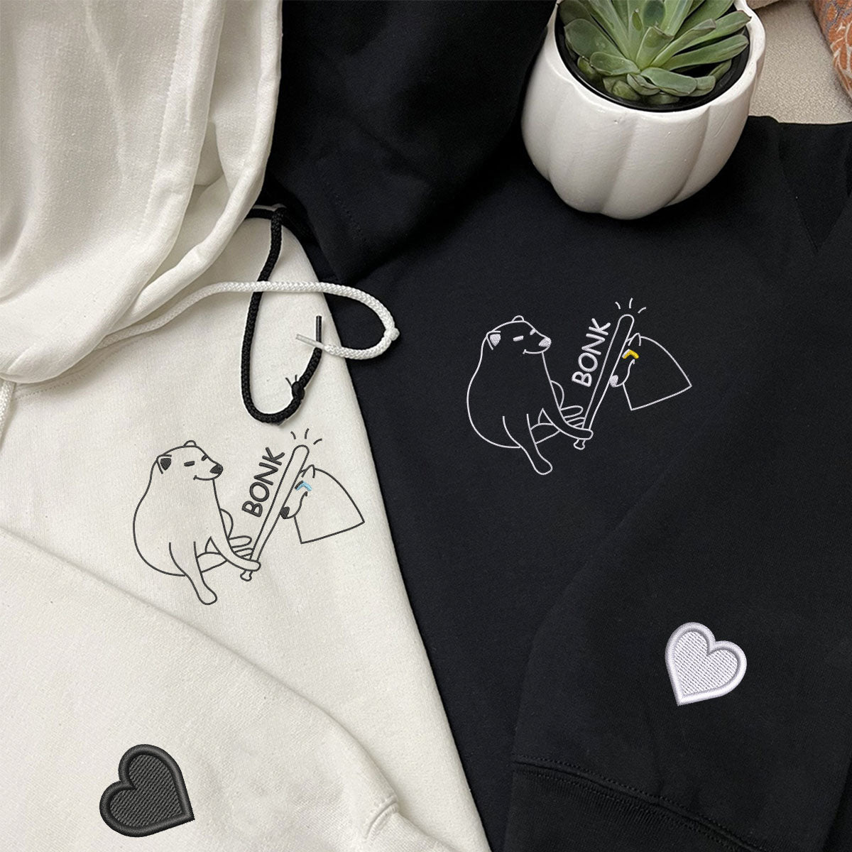 Custom Embroidered Angry Dog Matching Hoodies for Couples