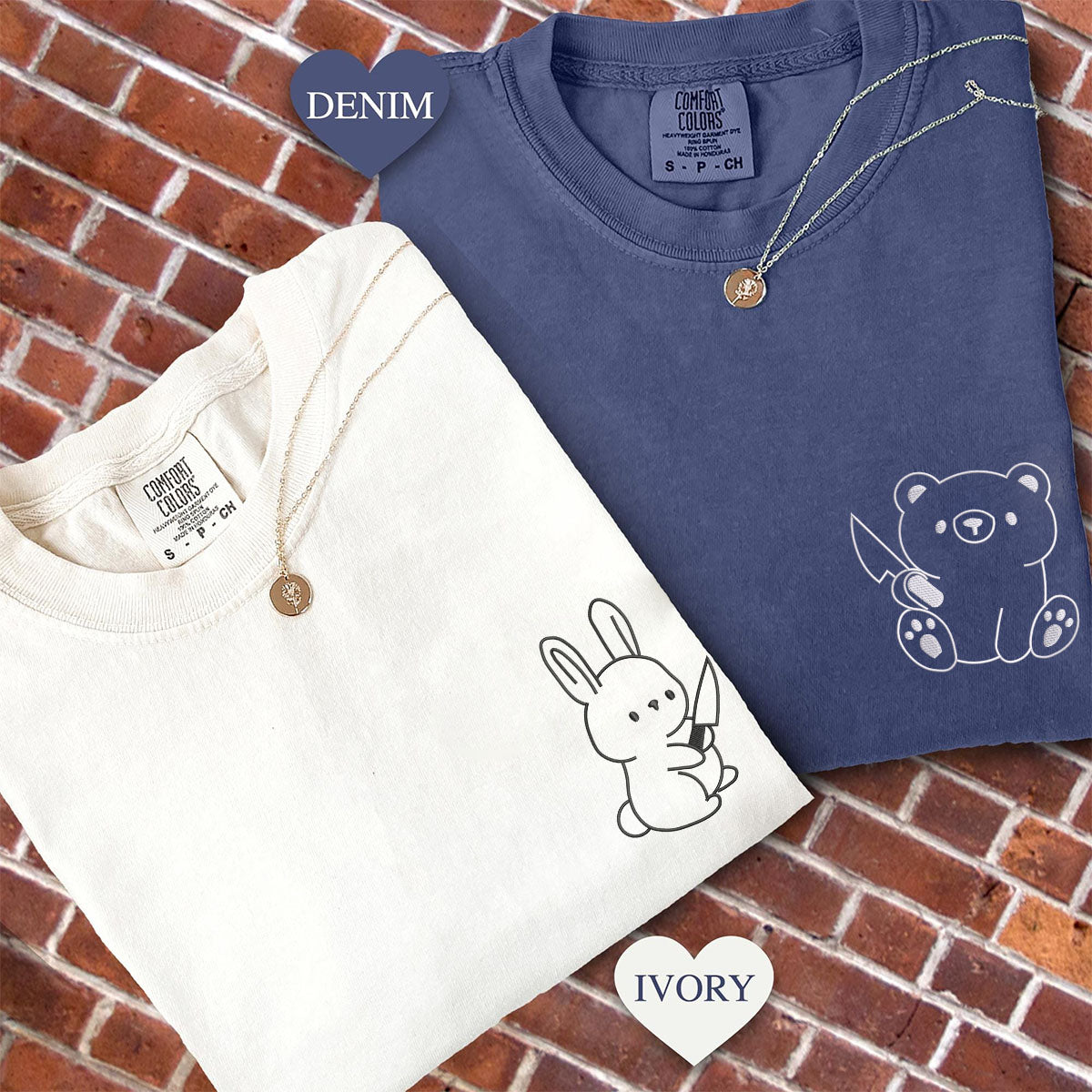 Individuell bestickte Bären- und Kaninchen-T-Shirts für Paare