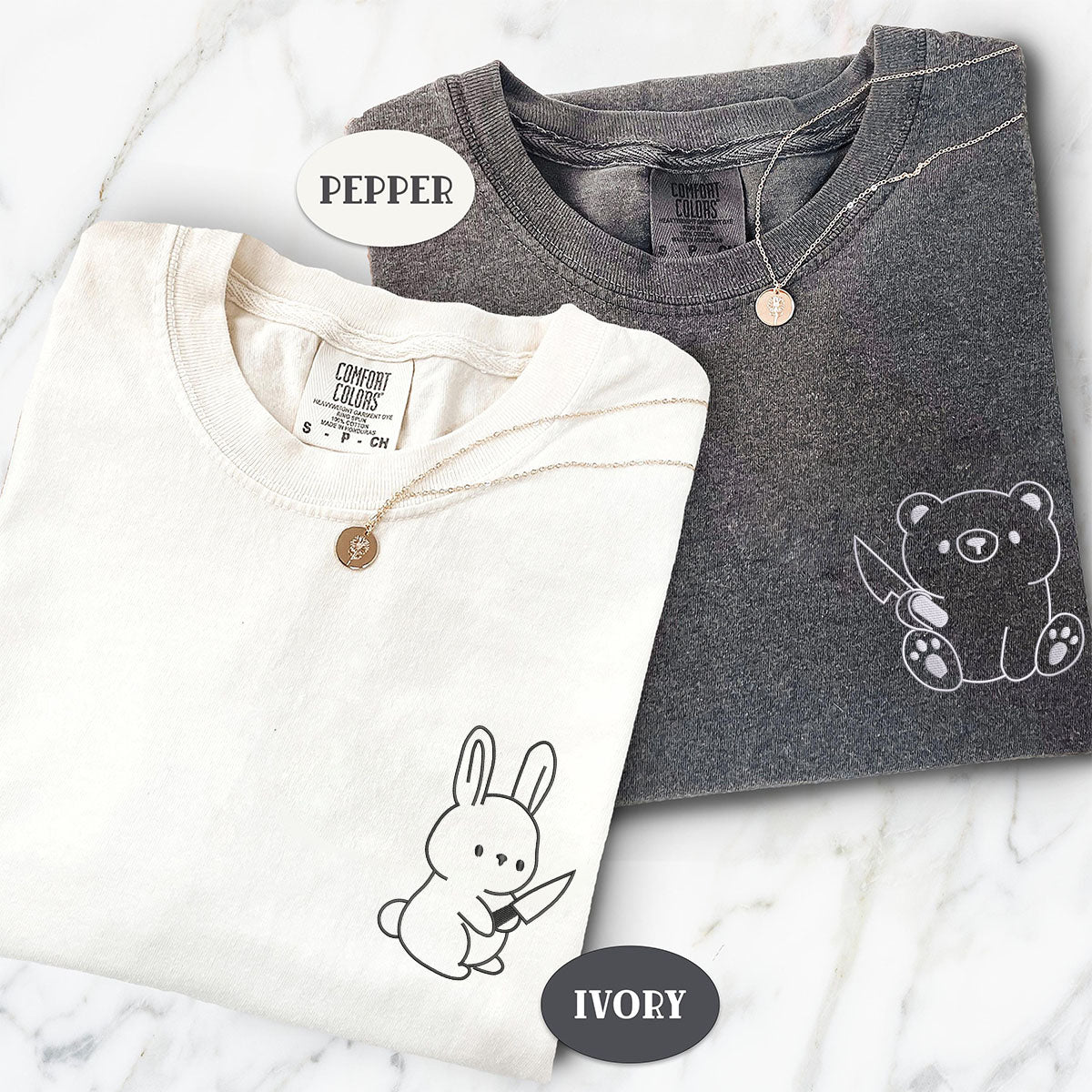 Individuell bestickte Bären- und Kaninchen-T-Shirts für Paare