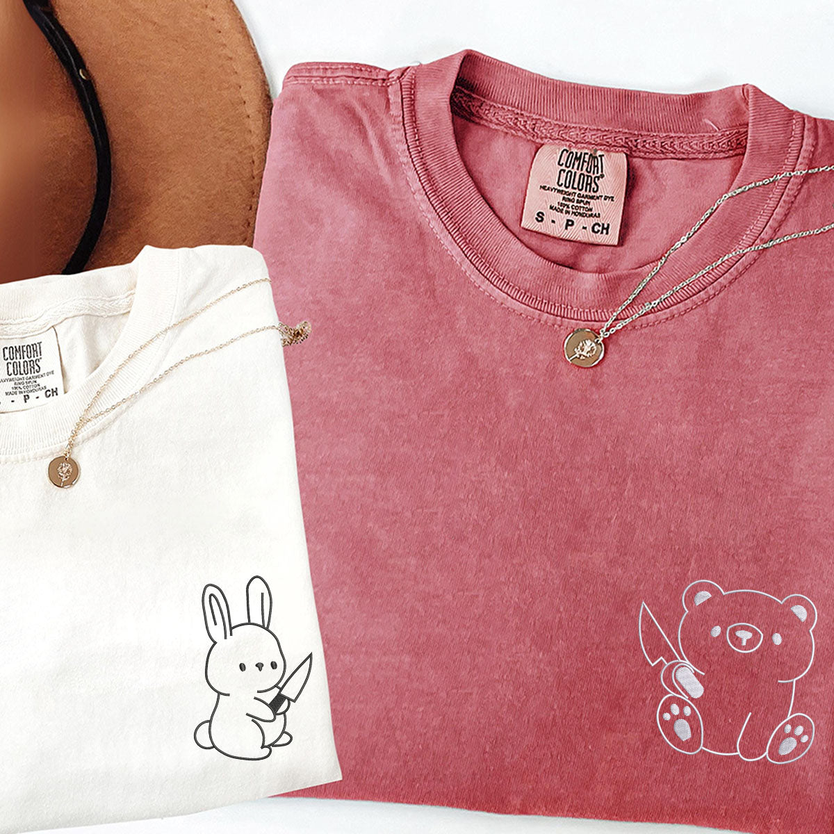Individuell bestickte Bären- und Kaninchen-T-Shirts für Paare