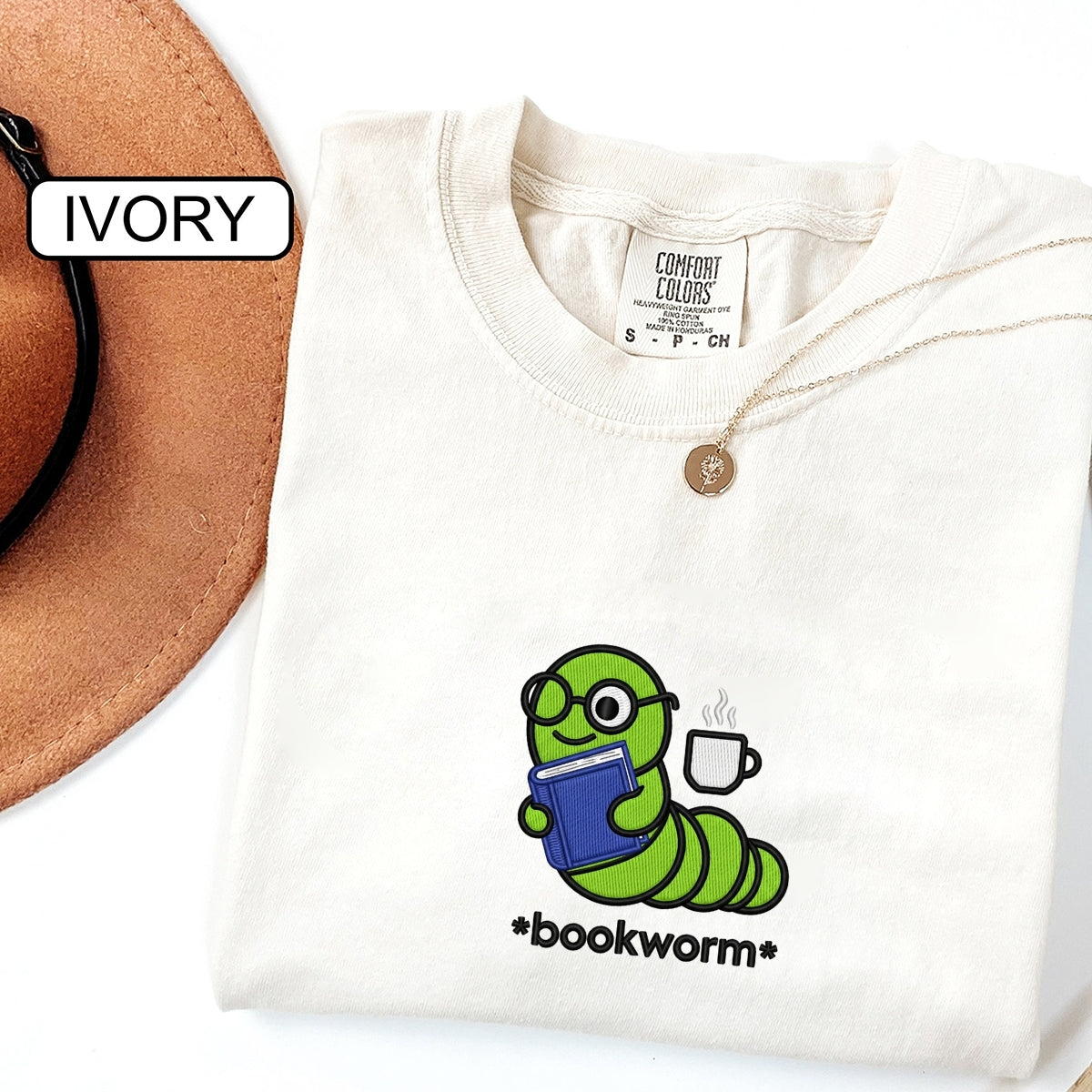 Custom Embroidered Book Worm T-Shirt | Cute Reader Tee – Cozy Gift for Book Lovers