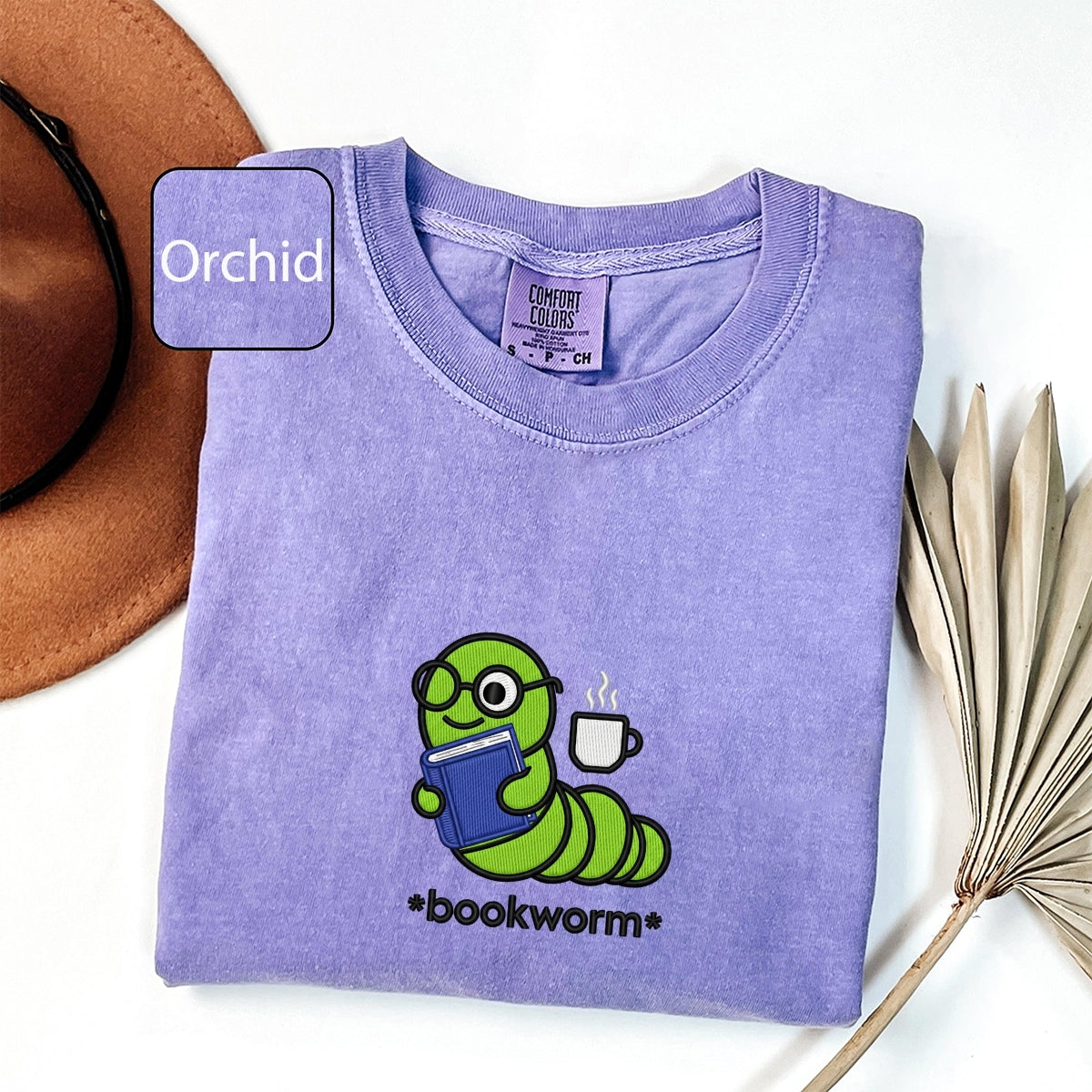 Custom Embroidered Book Worm T-Shirt | Cute Reader Tee – Cozy Gift for Book Lovers