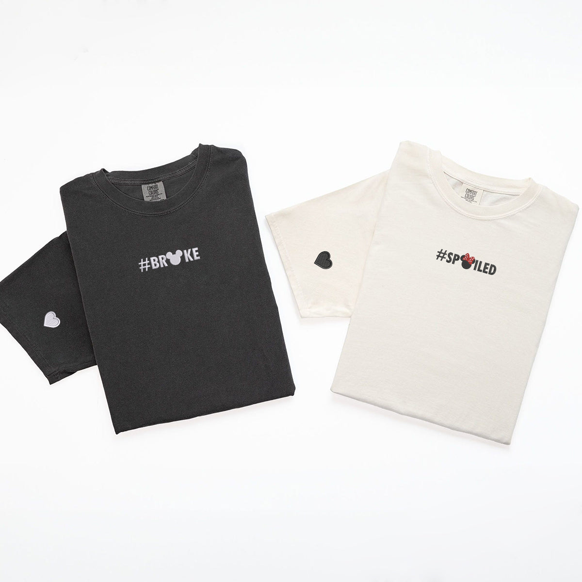 Individuell bestickte Broke x Spoiled passende T-Shirts für Paare