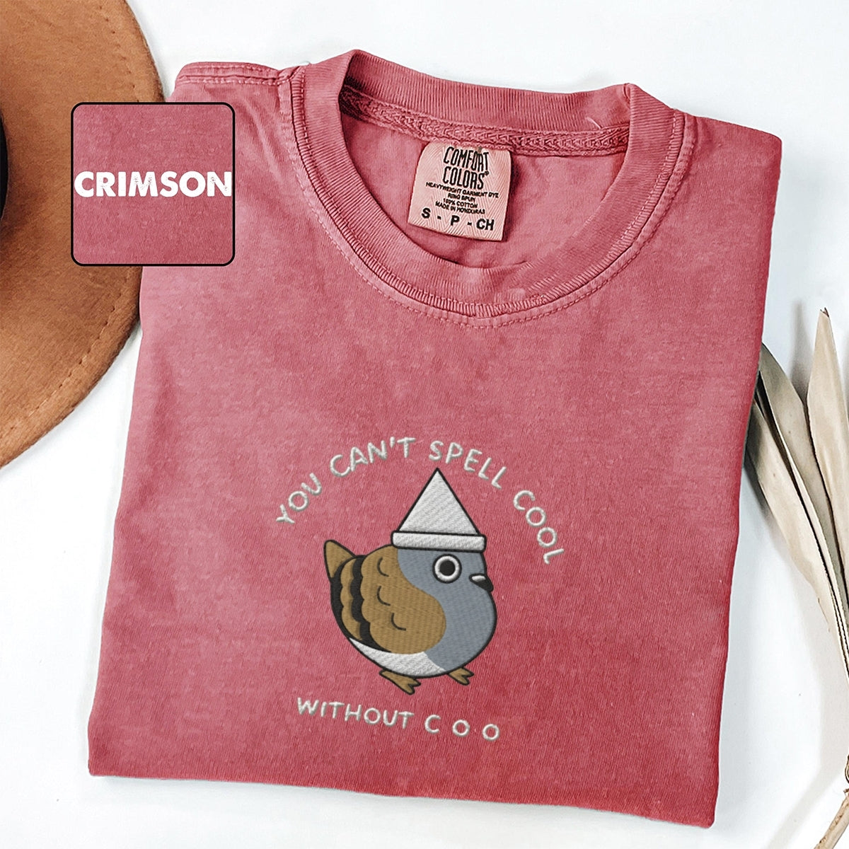 Custom Embroidered Can’t Spell Cool Without C-O-O T-Shirt – Funny Pigeon Embroidered Tee