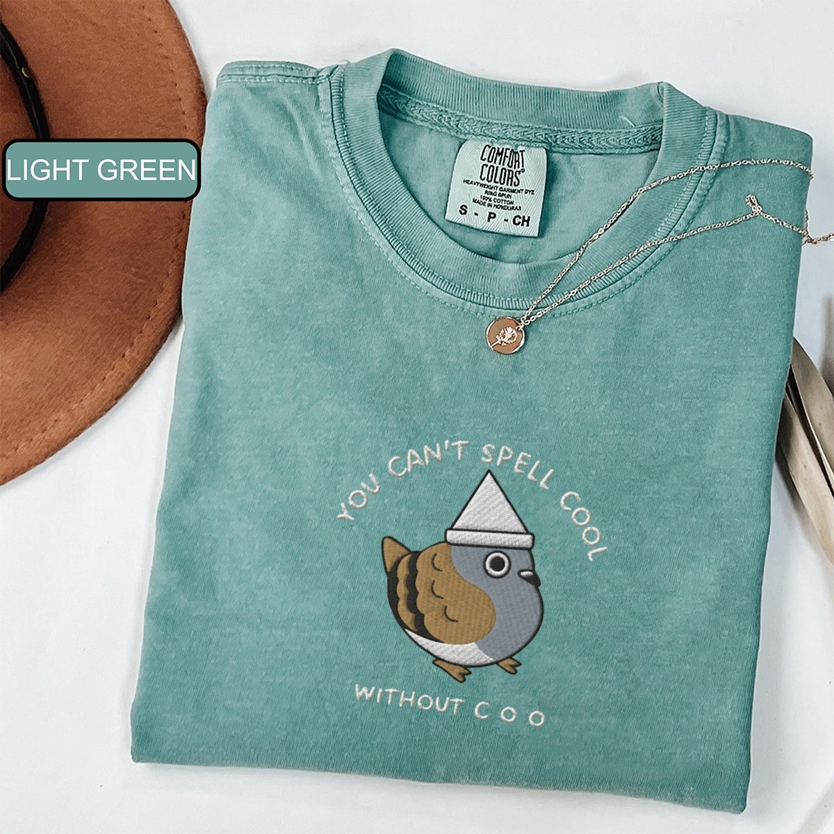 Custom Embroidered Can’t Spell Cool Without C-O-O T-Shirt – Funny Pigeon Embroidered Tee