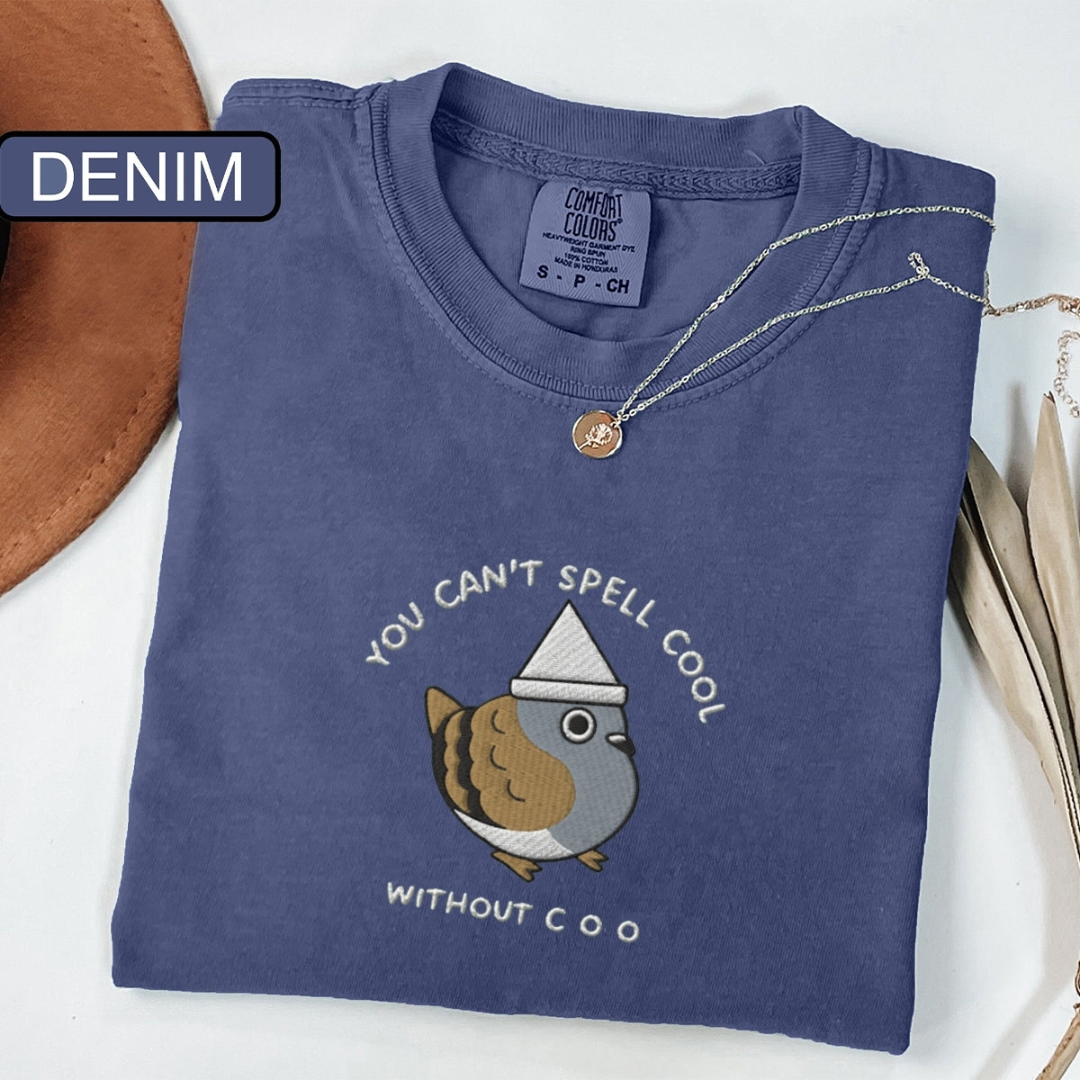 Custom Embroidered Can’t Spell Cool Without C-O-O T-Shirt – Funny Pigeon Embroidered Tee