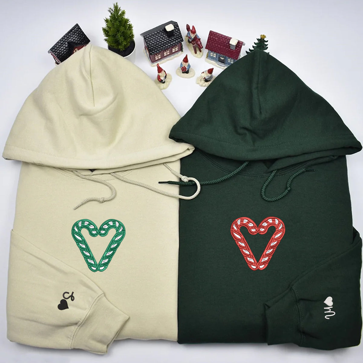 Individuell bestickte Hoodies mit Zuckerstangenmotiv für Paare