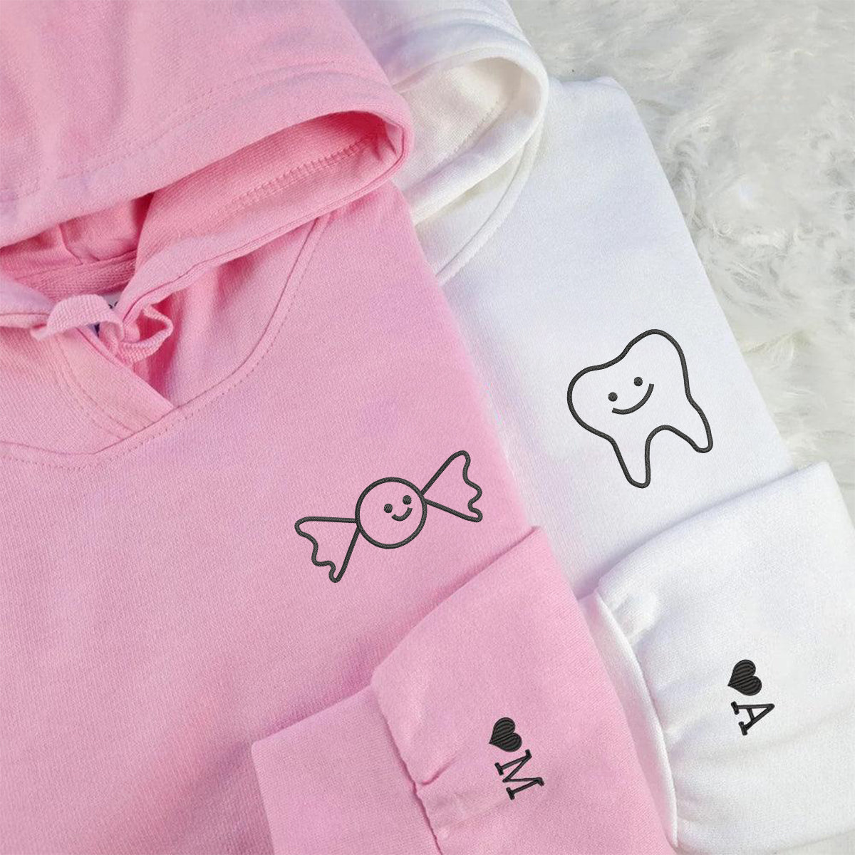 Individuell bestickte Engel- und Dämonenkatze-Kapuzenpullover für Paare
