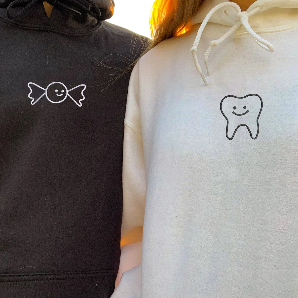 Individuell bestickte Engel- und Dämonenkatze-Kapuzenpullover für Paare