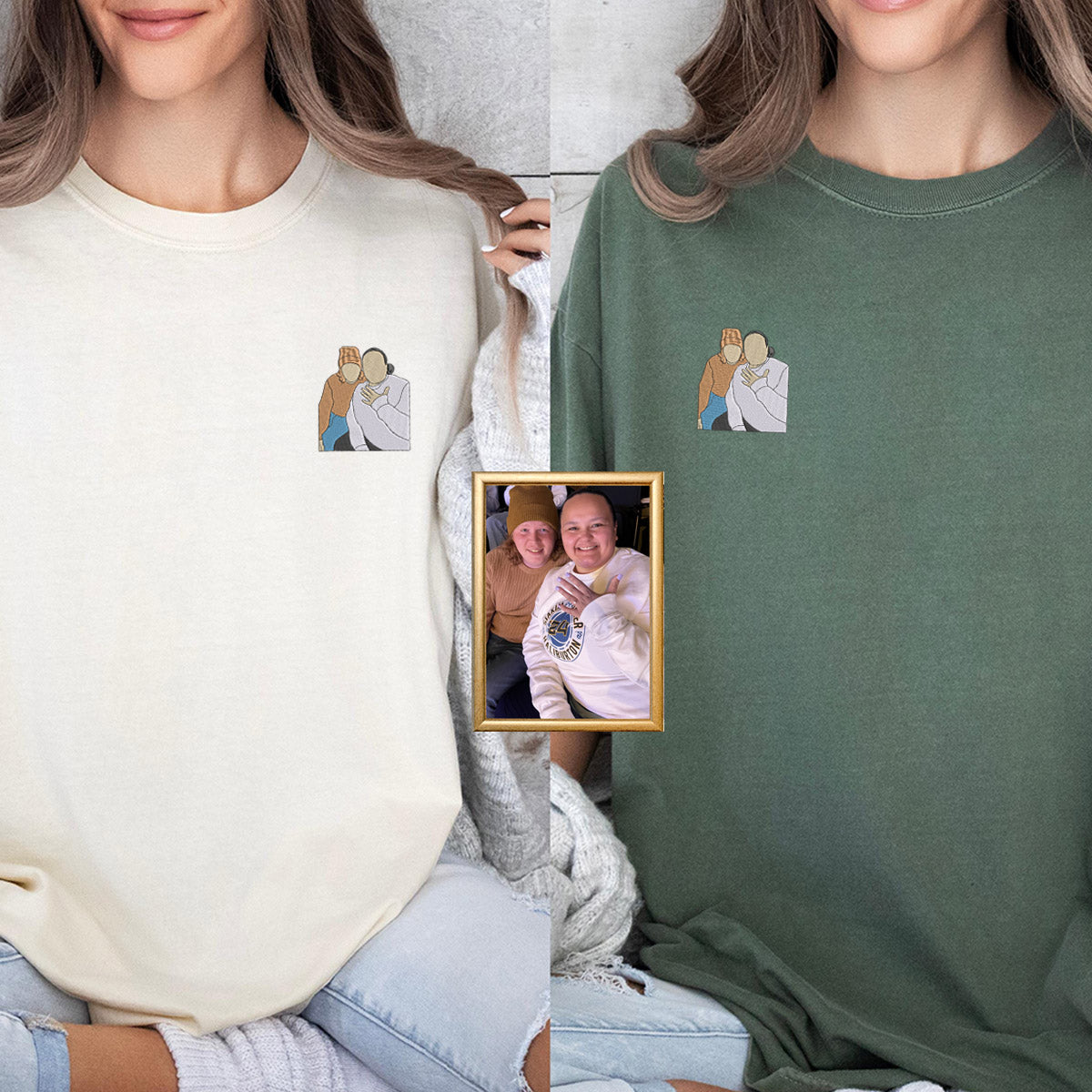 T-shirts brodés personnalisés pour couples : capturez votre moment avec des images assorties