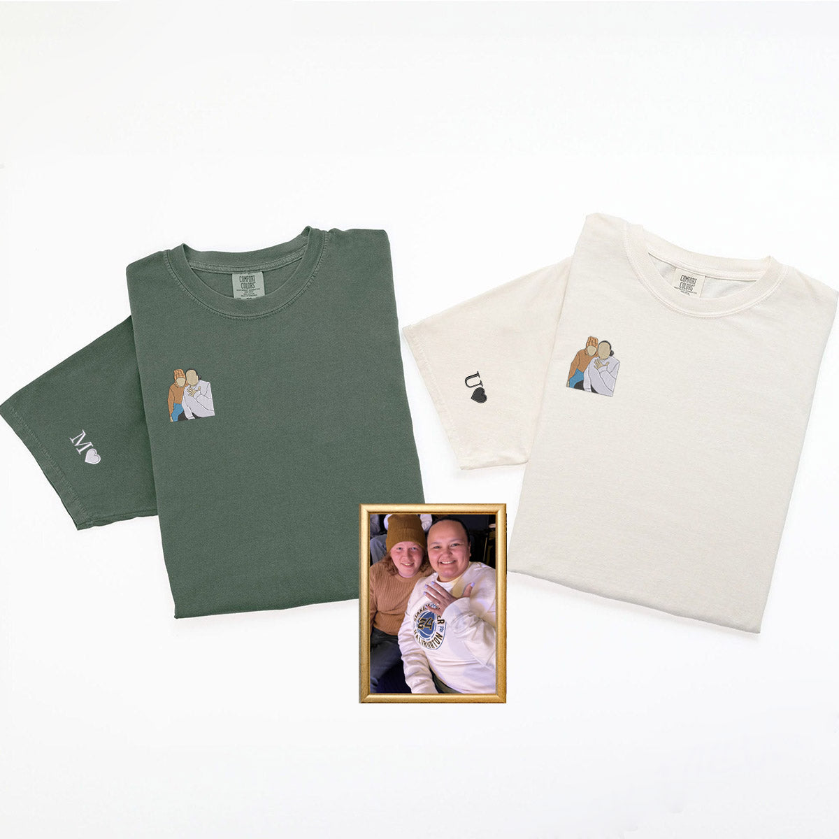 T-shirts brodés personnalisés pour couples : capturez votre moment avec des images assorties