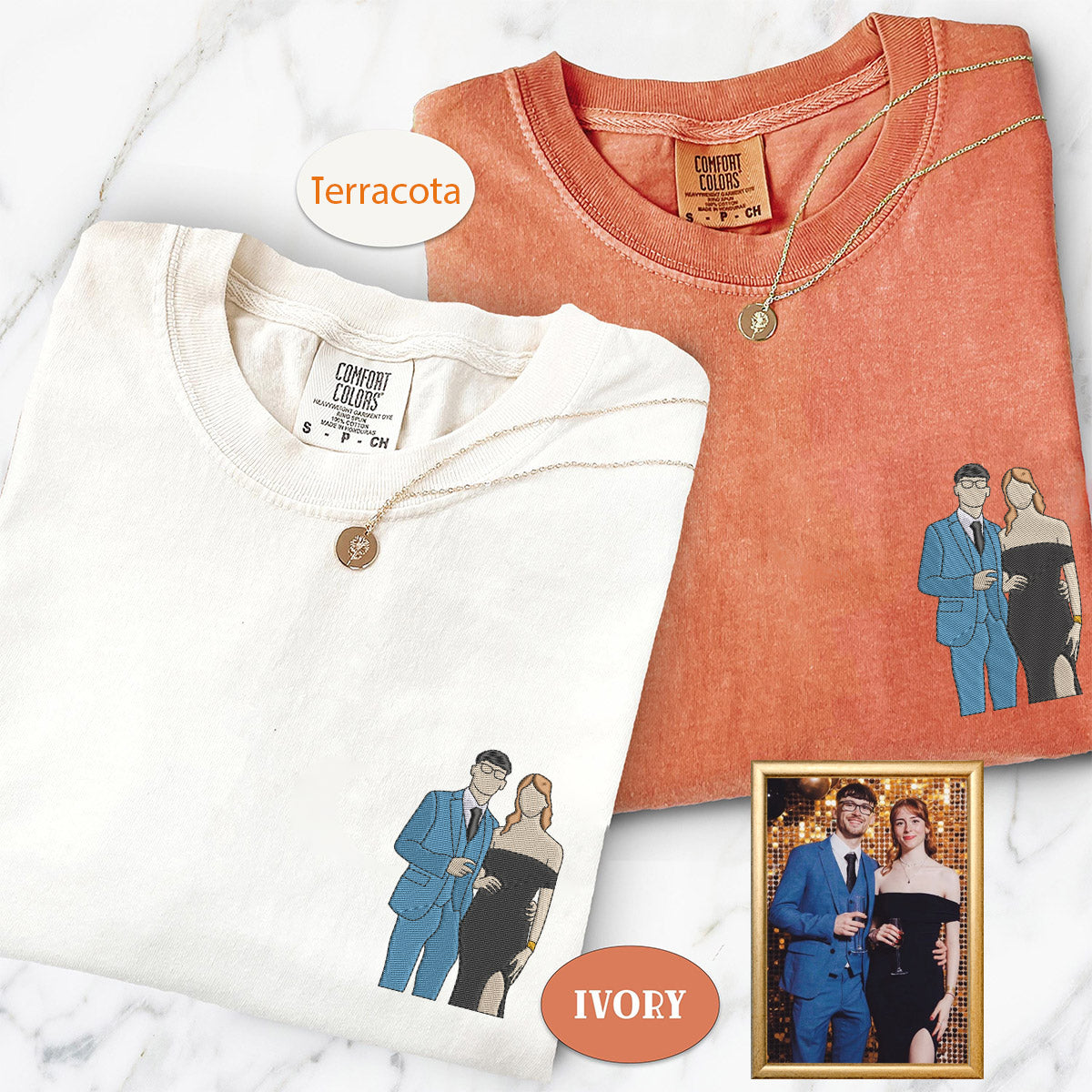 T-shirts brodés personnalisés pour couples : capturez votre moment avec des images assorties