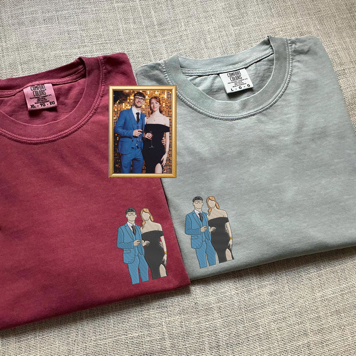 T-shirts brodés personnalisés pour couples : capturez votre moment avec des images assorties
