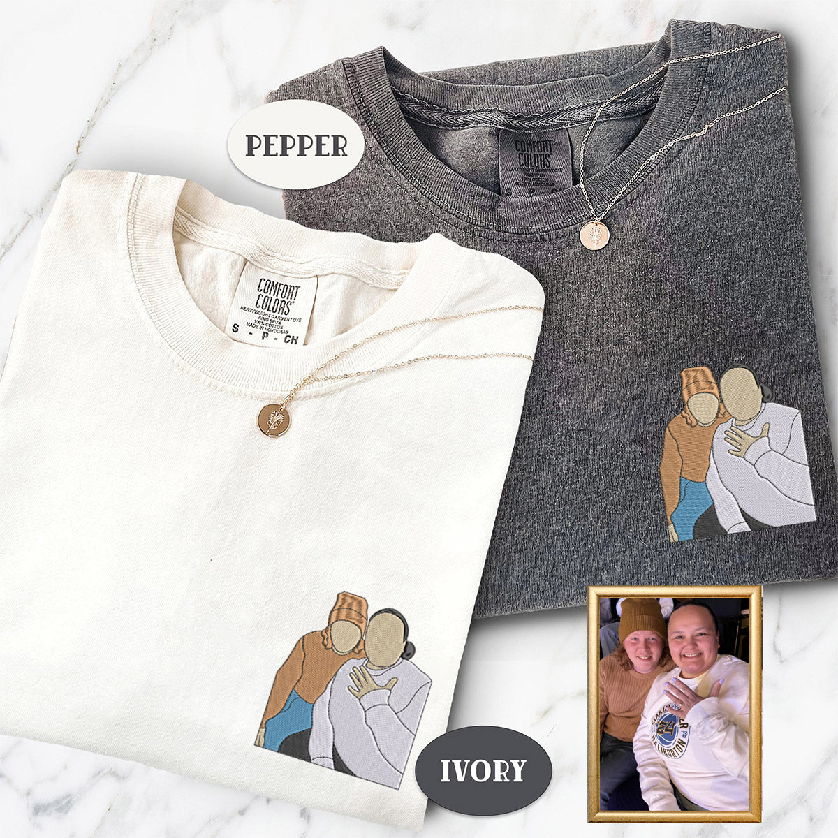 T-shirts brodés personnalisés pour couples : capturez votre moment avec des images assorties