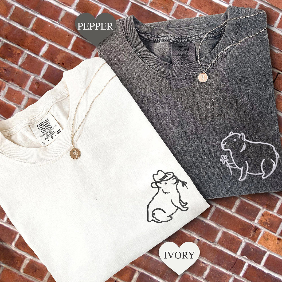 Individuell bestickte Capybara-T-Shirts für Paare